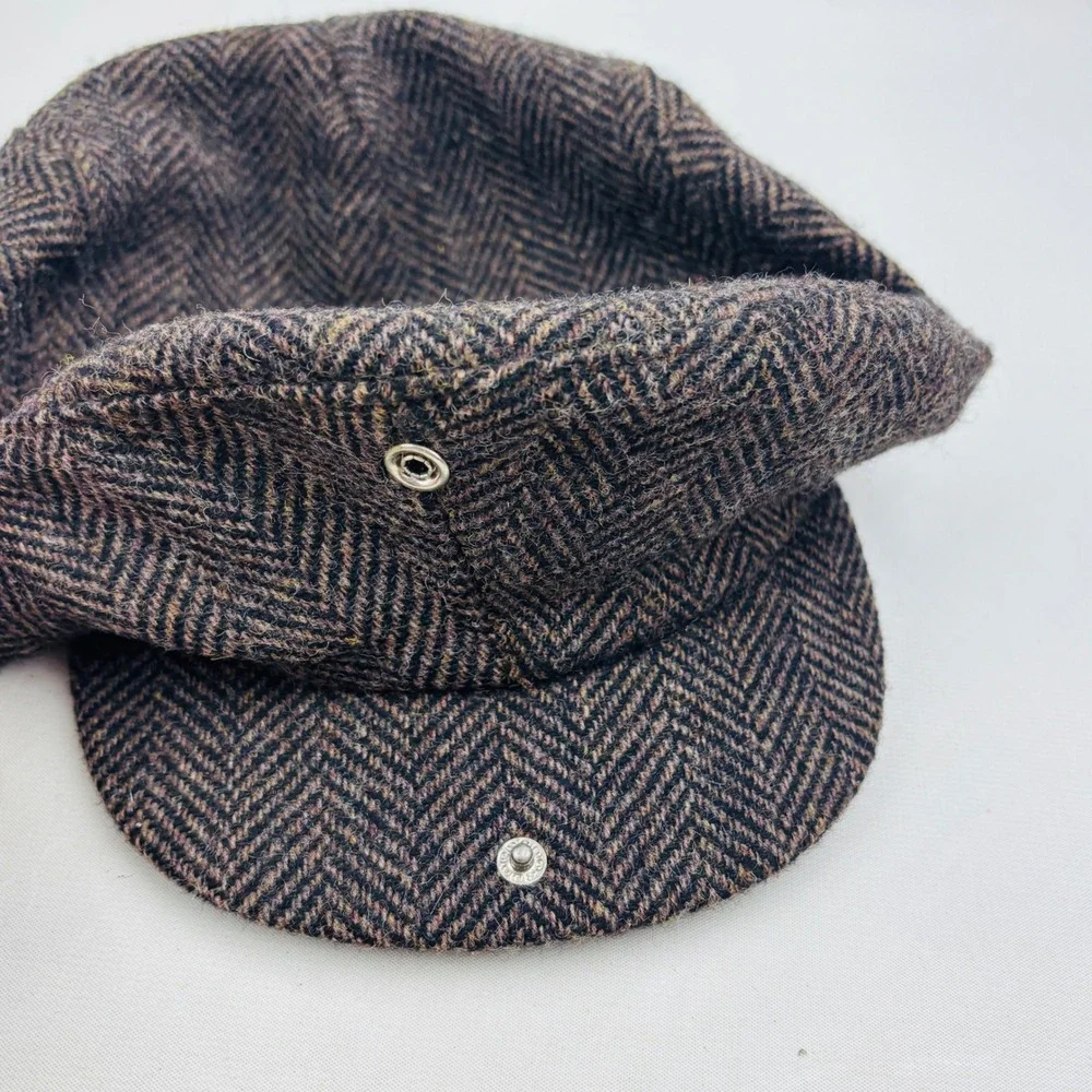 Vintage Finest Headwear Flat Cap Mens L Brown Herringbone Wool Newsboy Hat USA